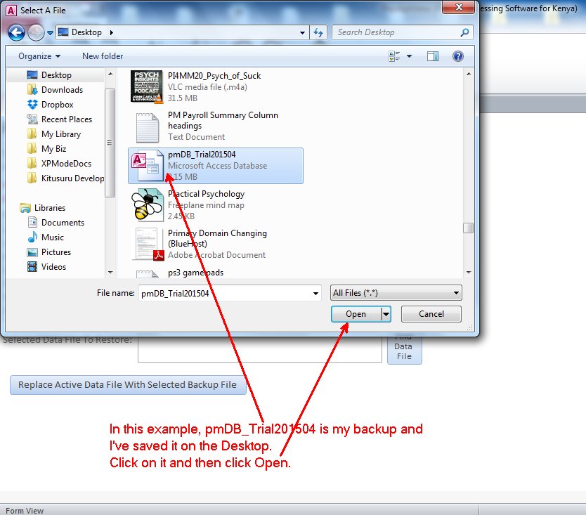 Screenshot showing step 3 of restoring a PayslipMaker backup